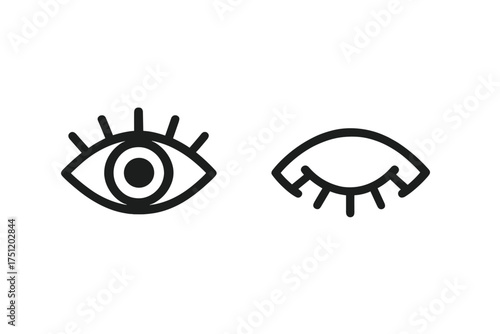 Simple line icons for open eye and closed winking eye visibility status