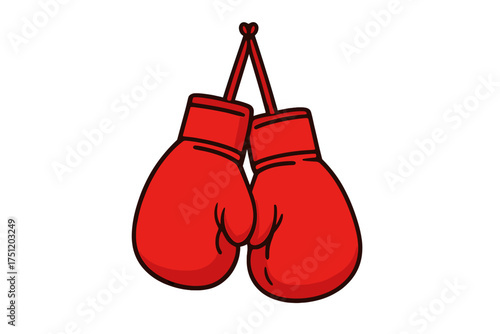Classic pair of red boxing gloves hanging tied together by their laces