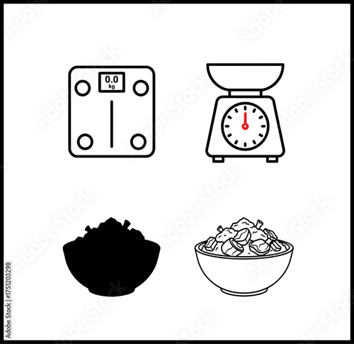 Wallpaper Mural Kitchen scales and food portions icons for measurement and diet Torontodigital.ca