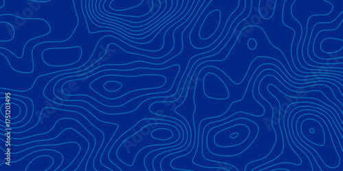 The stylize navy blue wavy abstract topographic map contour, lines Pattern background. Topographic map and landscape terrain texture grid. Wavy banner and color geometric form. Vector illustration