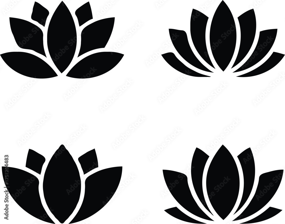 Obraz premium Clean black and white vector illustration of lotus icons like 2.eps