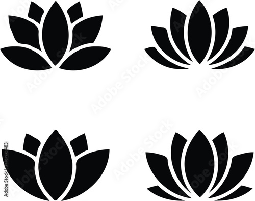 Clean black and white vector illustration of lotus icons like 2.eps