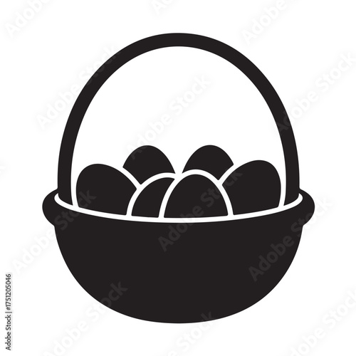 Easter basket filled with eggs, isolated on white background
