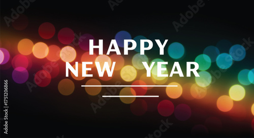 A vibrant illustration showcasing the festive spirit of New Year's. It features a colorful bokeh light effect, perfect for a greeting card or celebratory design element.