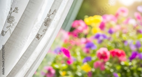 Floral Curtain View - A Glimpse of Vibrant Garden Flowers.