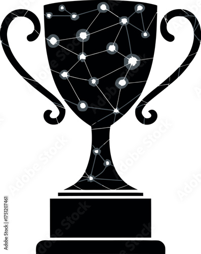 Trophy cup with network pattern isolated on white background for technology award