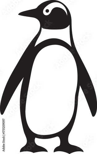 Stylized penguin silhouette on white background, Elegant black and white bird vector