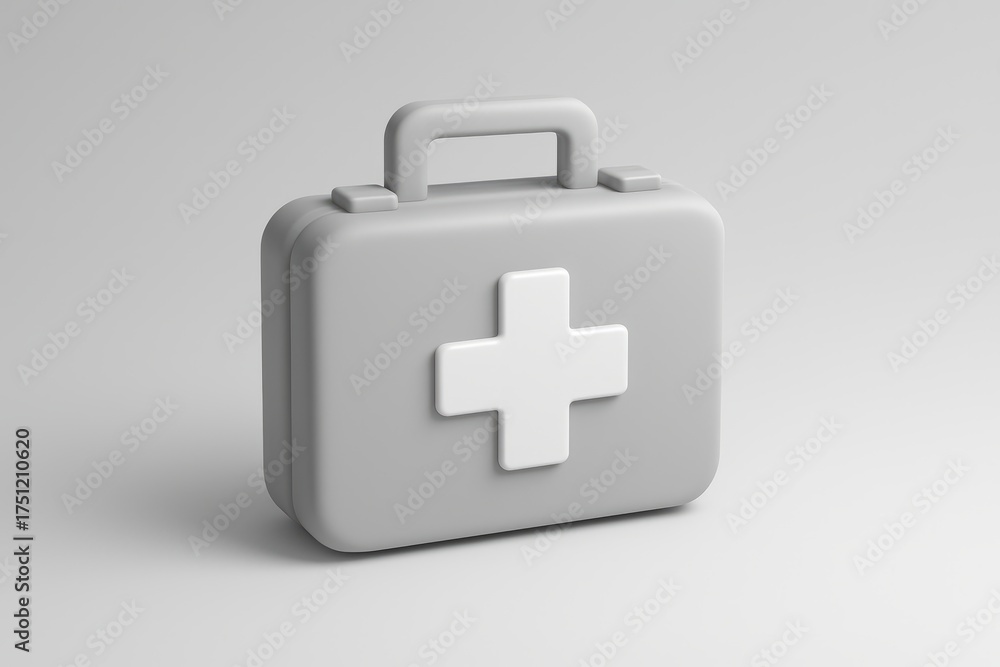 Fototapeta premium White and grey medical kit with a red cross on it. The kit is designed to be used in emergency situations