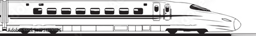 Black and White Line Art Illustration of a Modern High-Speed Passenger Train