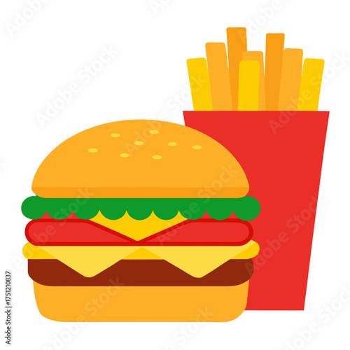 Classic American burger with cheese and lettuce vector illustration