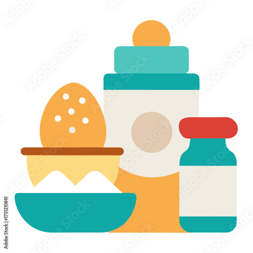 Baking essentials kitchen tools and ingredients vector illustration
