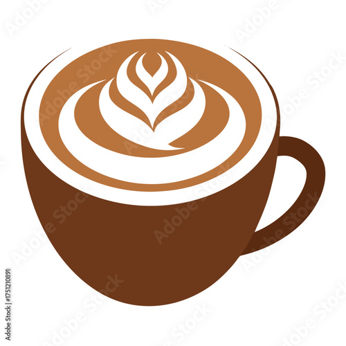 Coffee cup with intricate latte art minimalist style vector illustration