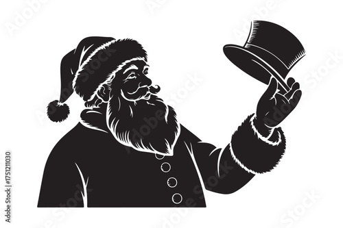 Silhouette of santa claus tipping his hat in a festive greeting