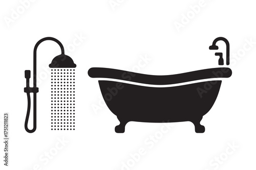 Black silhouette of a clawfoot bathtub and shower fixture