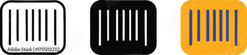 Three barcode icons in black white and yellow blue Keywords: barcode, scan, product, retail