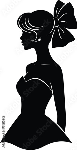 Elegant silhouette of a woman in a strapless dress with a large bow in her hair
