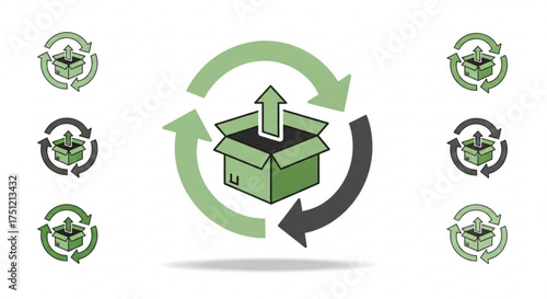 Recycling and reuse concept with box and arrows circular economy and sustainable development vector illustration