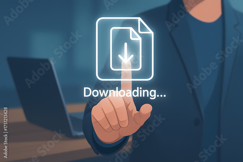 Businessman downloading data or documents to computer files. cloud storage technology, backup cyber security system