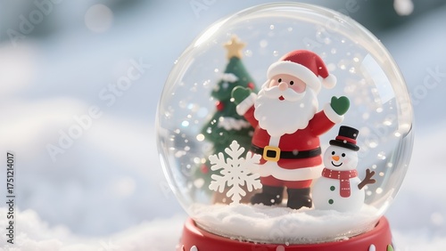 Festive christmas snow globe with santa claus and snowman