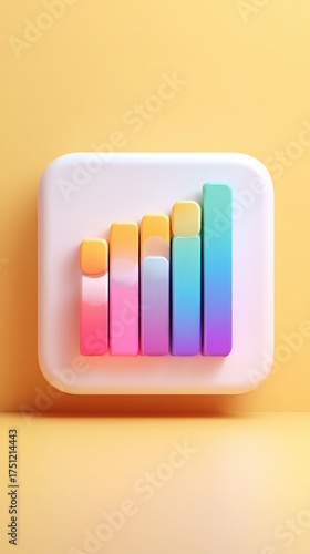 Colorful 3D Graph Icon on a Yellow Background.