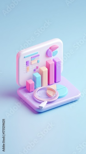 Colorful 3D Render of Data Analysis and Business Statistics.