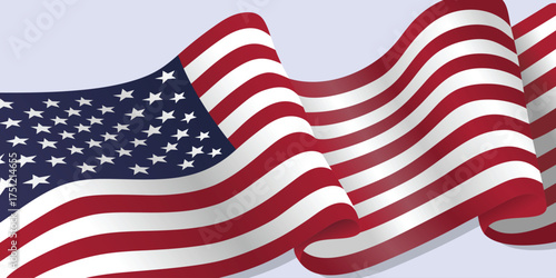 Waving united states flag close-up dynamic stripes and stars pattern detail isolated on white background