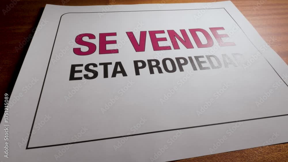 Letrero se vende esta propiedad impreso en papel sobre mesa 10