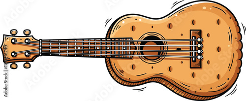 Whimsical ukulele illustration with a cookie dough texture and playful wavy lines