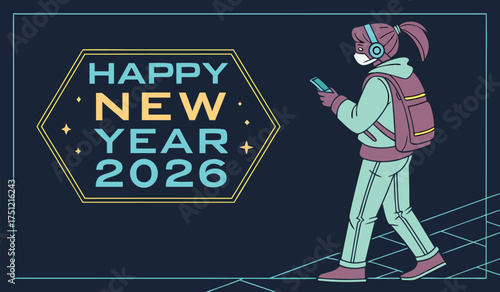 Happy New Year 2026 Greetings - Modern Tech Theme, Joyful Digital Wishes, and Exciting New Beginnings!