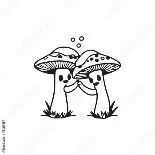 A cartoon vector illustration of a red and white toadstool or fly amanita mushroom in the green grass of the forest, perfect for nature or food designs