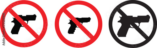 No Guns Allowed Sign Black and Red Circle Prohibition Symbol. Stop gun violence symbol prohibition sign vector illustration vector. no gun icon set.