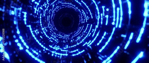 Hypnotic Blue Light Tunnel Journey: Abstract Circular Patterns and Light Effects