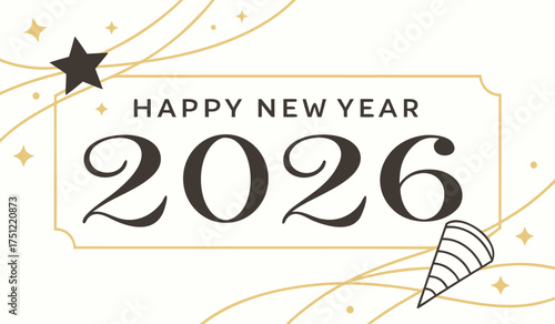 Welcome the Sparkling Happy New Year 2026 with Festive Stars and Joyful Revelry