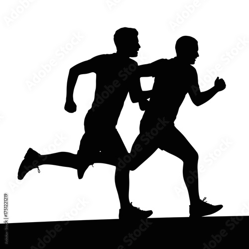 Vector art of silhouette of two men running the image captures the essence of fitness, competition, and the pursuit of speed