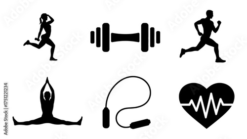 Vector art of fitness and exercise icons the image showcases various activities and equipment for a healthy lifestyle