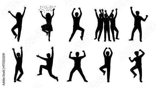 Vector art of silhouette of people celebrating collection of celebrating people silhouettes in different positions and actions