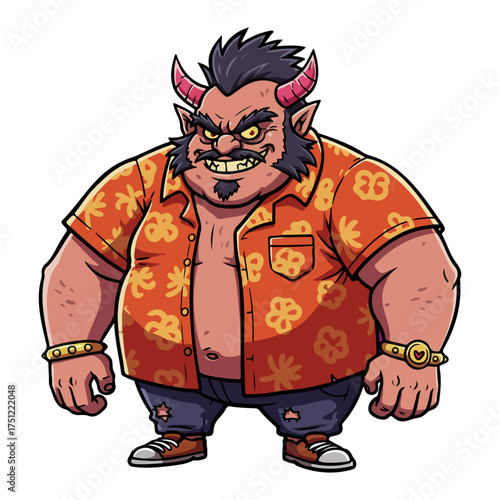 Tough demon gangster cartoon character in summer shirt
