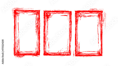 Vector set of red hand down frames isolated on white background. Set of frame grunge red marker isolated on white background. Red vintage picture and photo frame isolated on white background. 