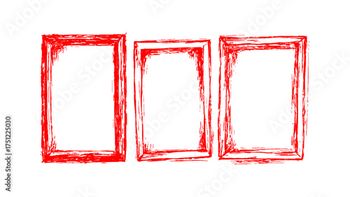 Vector set of red hand down frames isolated on white background. Set of frame grunge red marker isolated on white background. Red vintage picture and photo frame isolated on white background. 