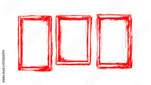 Vector set of red hand down frames isolated on white background. Set of frame grunge red marker isolated on white background. Red vintage picture and photo frame isolated on white background. 