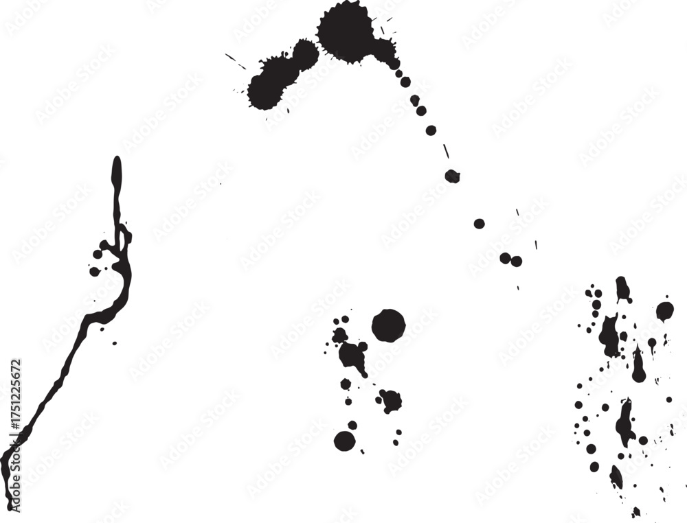 Obraz premium Diverse abstract black ink splatters create dynamic shapes across a transparent background