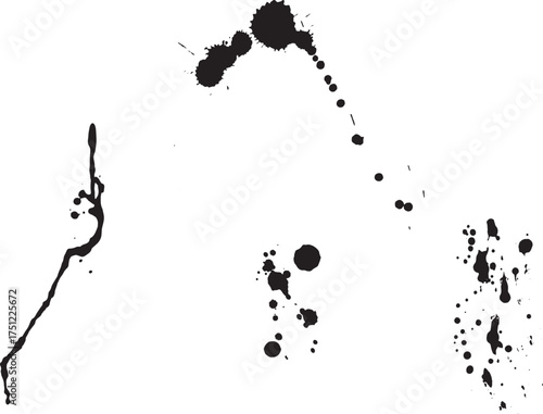 Diverse abstract black ink splatters create dynamic shapes across a transparent background
