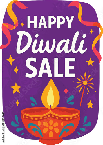 Purple Diwali Sale Sign with Glowing Diya