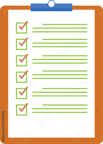 Completed checklist on clipboard icon. Vector illustration for successful project management, tasks, and planning.


