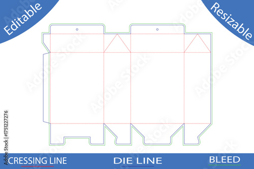 Gable top box die cut template with bleed and cut lines