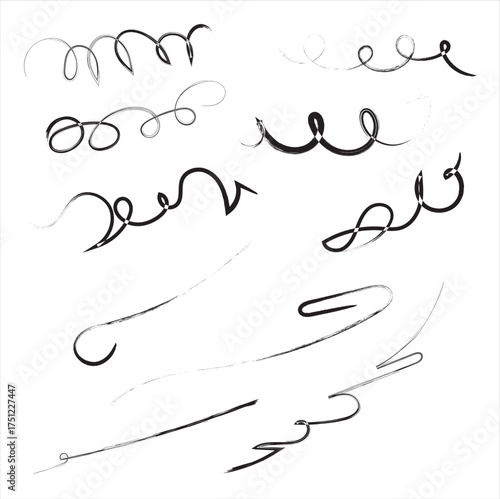 Elegant Calligraphy Flourishes Collection – Ornamental Swirls, Decorative Line Art, Vintage Border Elements, Black & Gray Curves for Graphic Design, Typography Embellishments.