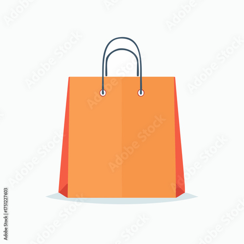 Orange shopping bag with blue handles on a white background.