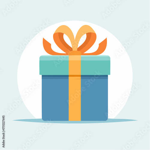 A blue gift box with a light blue lid and an orange ribbon on top, presented on a white background.