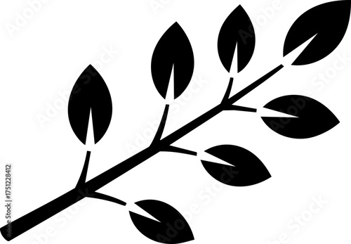 Elegant black silhouette of a delicate branch with leaves, perfect for organic branding and natural design projects seeking simplicity and modern style.