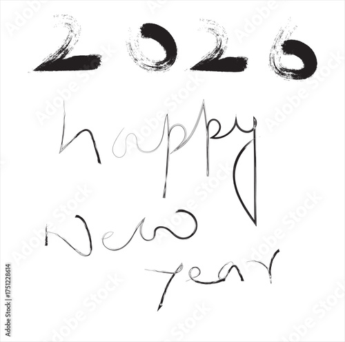 2026 Happy New Year Brushstroke Typography – Artistic Festive Greeting Card Design, Cursive Calligraphy Text, Celebration Poster, Modern Holiday and Banner etc.